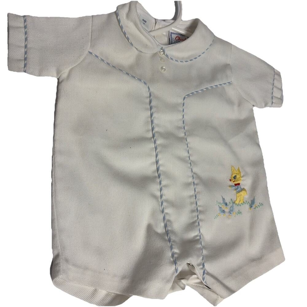 VNT Cherubs Wonderall Baby Romper Jumpsuit Size 0 Blue Birds Bunny Embroidered
